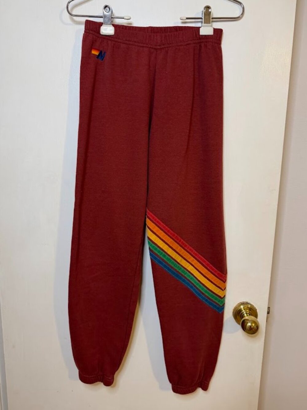Aviator Nation Rainbow 5-Stripe Sweatpants Maroon Size S
